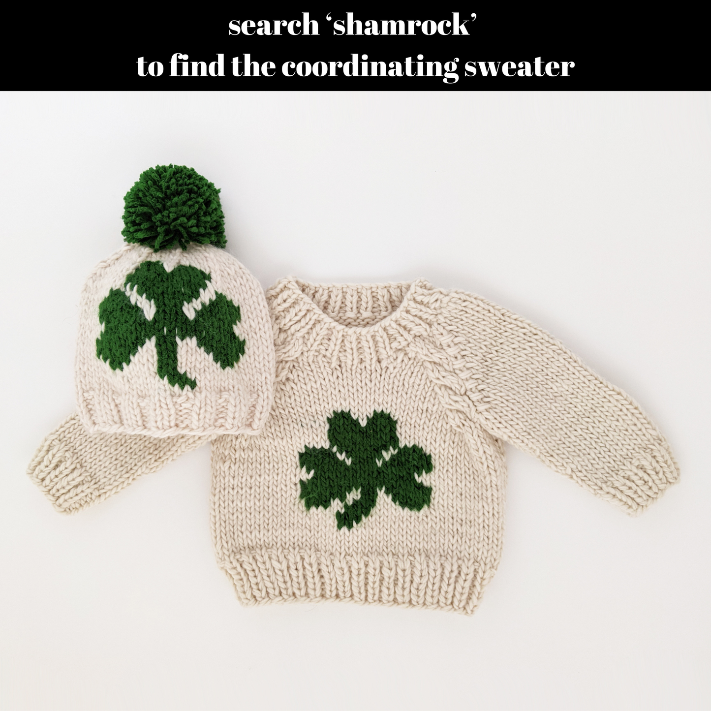 Huggalugs - Shamrock St. Patrick's Day Hand Knit Beanie Hat Baby & Kids