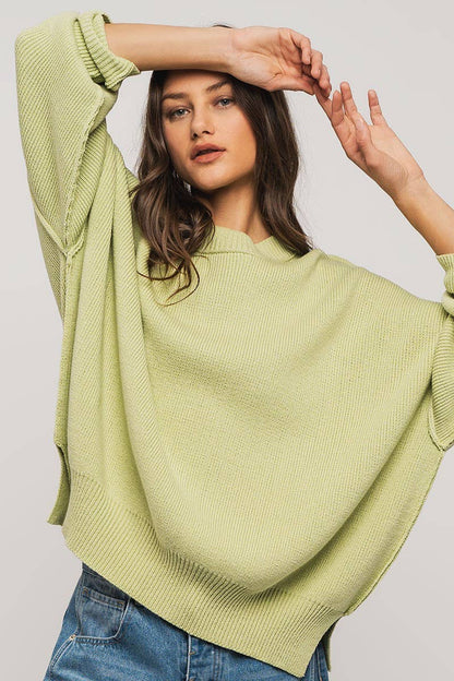 Urban Daizy - OVERSIZED SIDE SLIT CREW NECK COZY SWEATER  : PISTACHIO / S-2/M-2/L-2