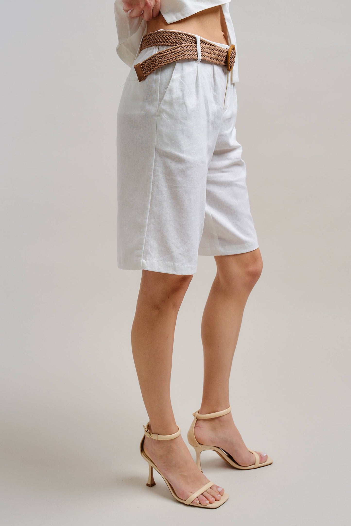 Urban Daizy - Linen Blend Belted Bermuda Shorts