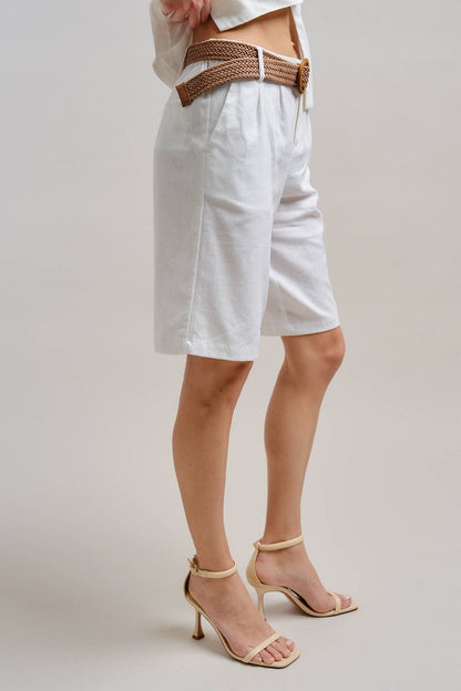 Urban Daizy - Linen Blend Belted Bermuda Shorts