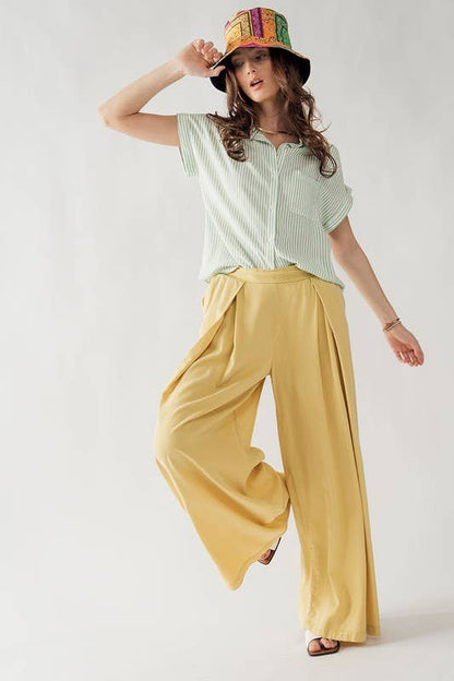 Urban Daizy - HIGH WAISTED PLEAT FRONT WIDE LEG PANTS: YELLOW / S-2/M-2/L-2
