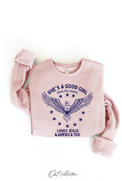 OAT COLLECTIVE - SHE'S A GOOD GIRL Graphic Sweatshirt - Pullover Style: DARK H. SAGE / XL