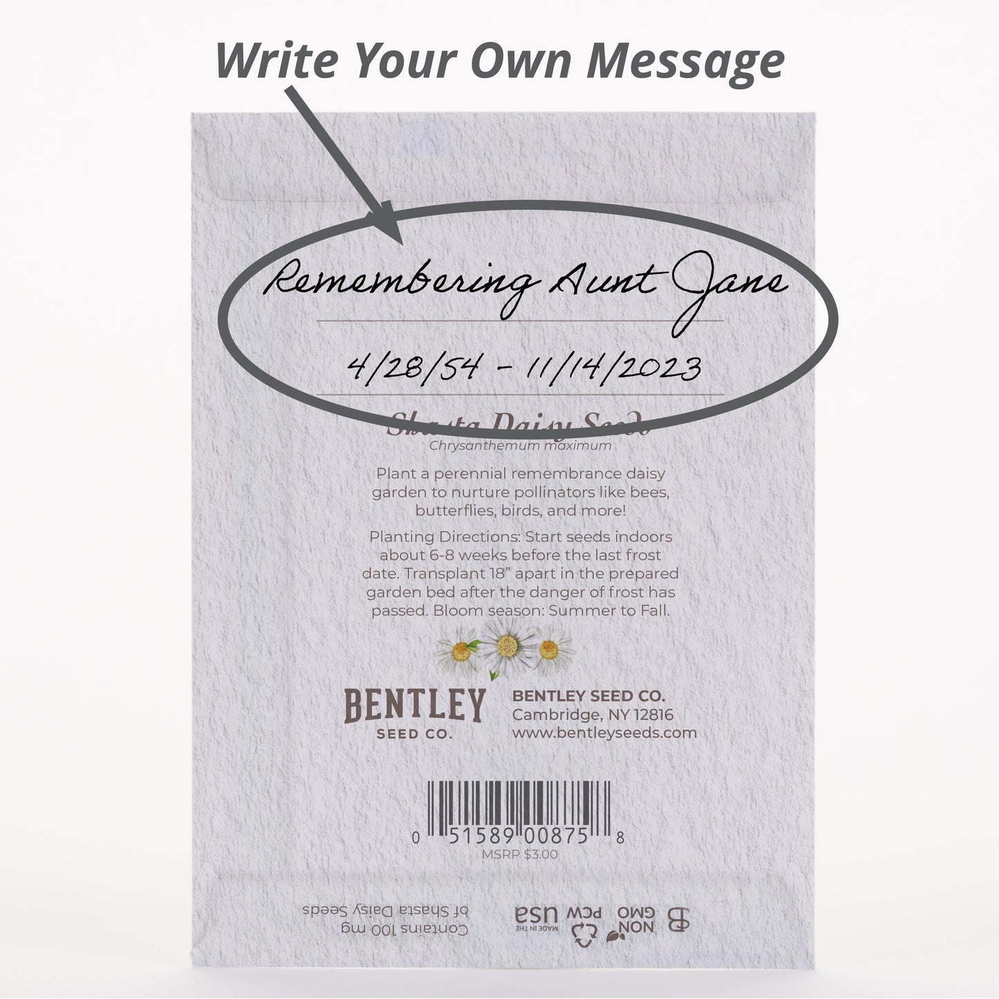 Bentley Seed Co. - With Deepest Sympathy - Shasta Daisy Seed Packets