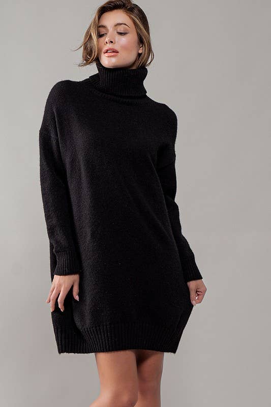 THICK TURTLENECK LOOSE FIT KNIT SWEATER DRESS