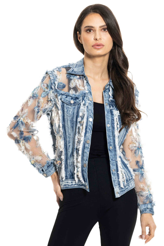 Denim and Floral Lace Jacket - Adore - BA-36