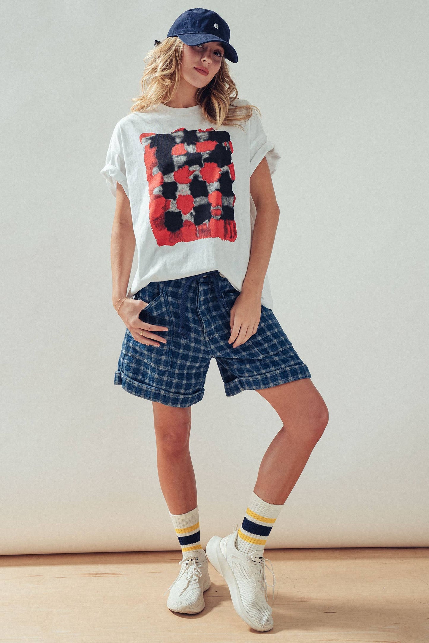 Urban Daizy - Plaid Cotton Blend Shorts Rope Drawstring