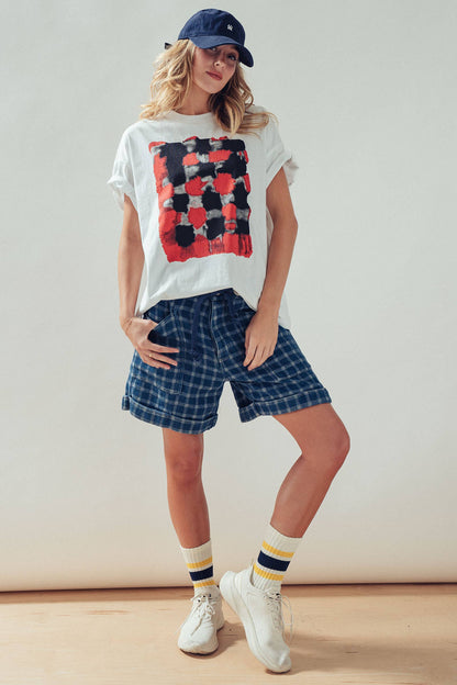 Urban Daizy - Plaid Cotton Blend Shorts Rope Drawstring