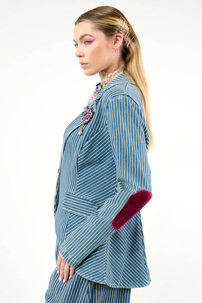 Aratta - Alaia Stripe Denim Blazer: Denim Stripe / XL