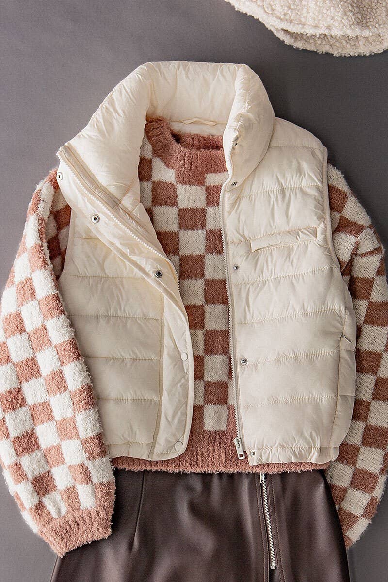 Urban Daizy - STRIPE QUILTED STAND COLLAR PADDED VEST JACKET : YELLOW STONE / S-2/M-2/L-2