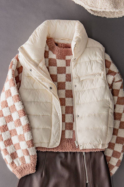 Urban Daizy - STRIPE QUILTED STAND COLLAR PADDED VEST JACKET : YELLOW STONE / S-2/M-2/L-2