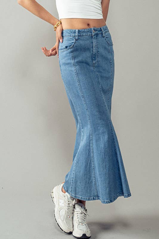 Urban Daizy - Wave Away Panel Midi Skirt: DENIM / S-2/M-2/L-2