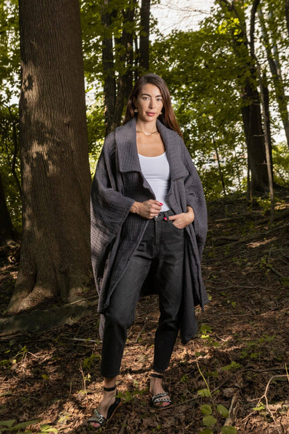 SAACHI - Comfy Oversized Waffle Knit Collared Jacket