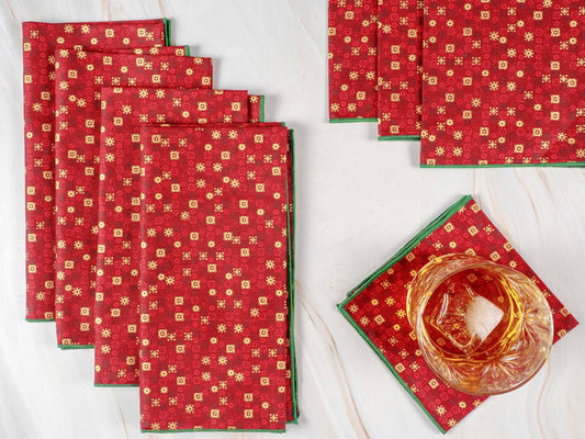 Dot and Army - Retro Christmas Napkins in Red and Gold, set of four