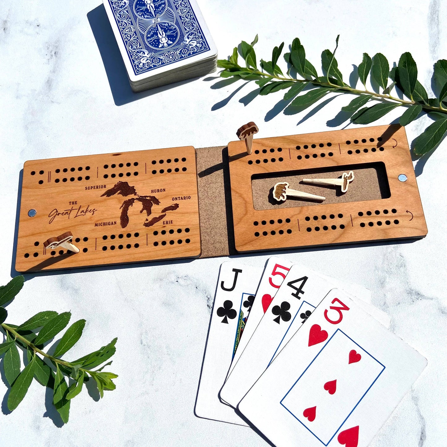 Cast & Carve - Travel Cribbage Board - Custom Design with Unique Pegs: Check Customize Box Below to Share Details for your board / No Extra Engrave Inside Board