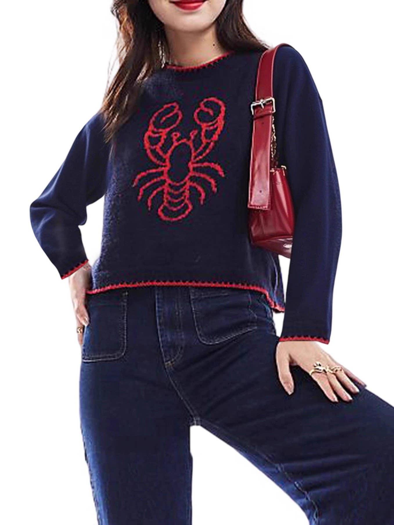 Rosa Clothing - Oceanic Lobster & Crab Jacquard knit sweater pullover