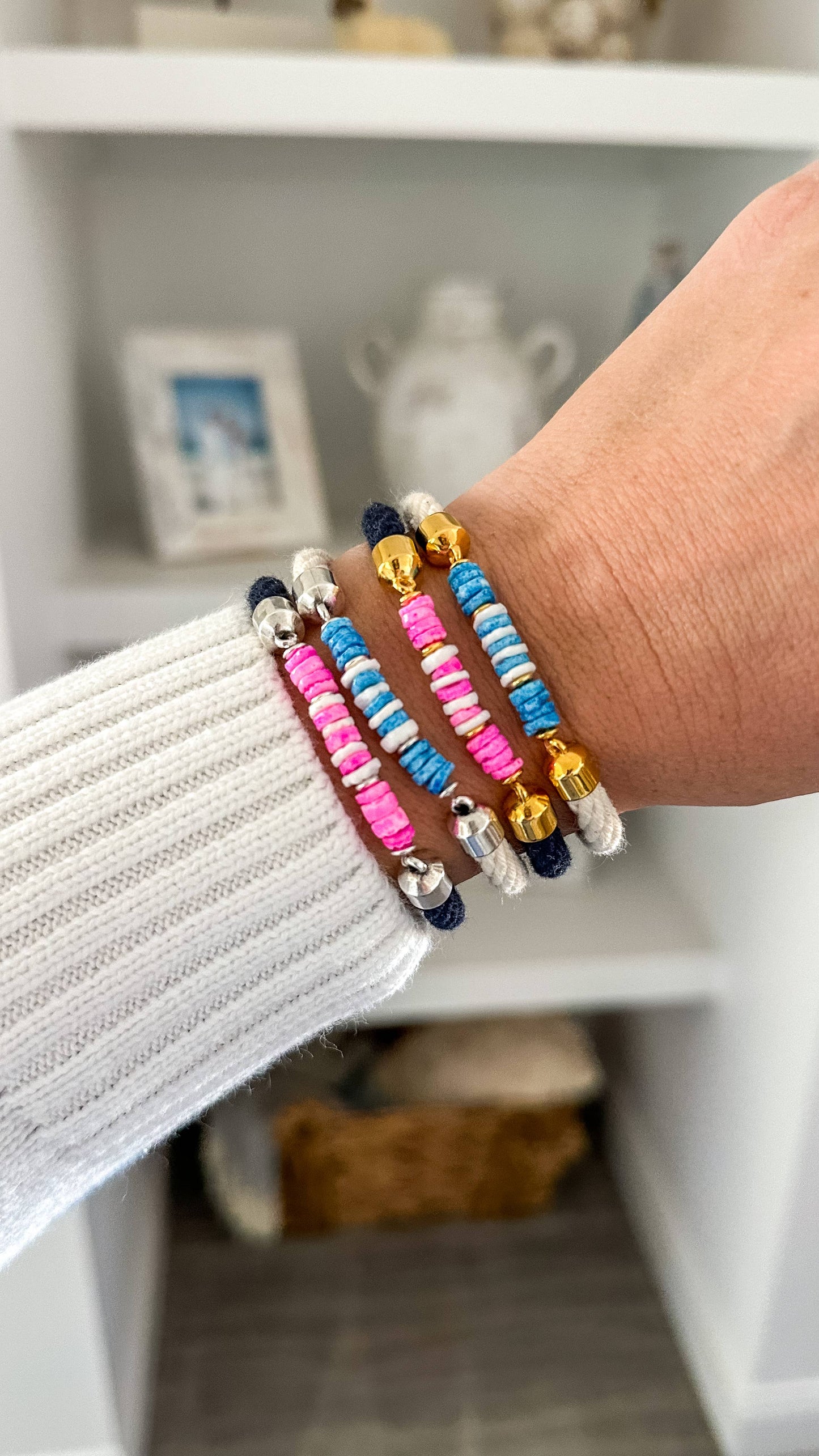 Allison Cole Jewelry - Menemsha - Ivory/Blue/Silver - Nautical Rope Bracelet