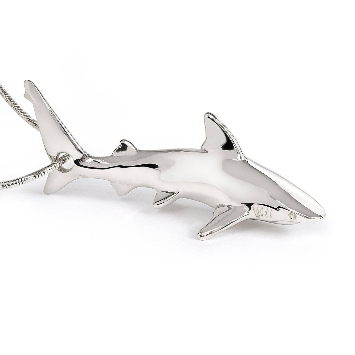 Big Blue by Roland St John - Shark Necklace for Women Sterling Silver- Grey Reef Shark Necklace for Women, Sterling Silver Reef Shark Necklace, Shark Jewelry, Shark Pendant