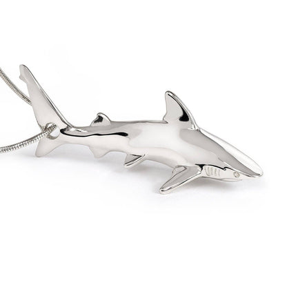 Big Blue by Roland St John - Shark Necklace for Women Sterling Silver- Grey Reef Shark Necklace for Women, Sterling Silver Reef Shark Necklace, Shark Jewelry, Shark Pendant