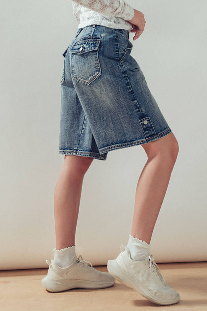 Urban Daizy - Wide-Leg Utility Denim Bermuda Shorts