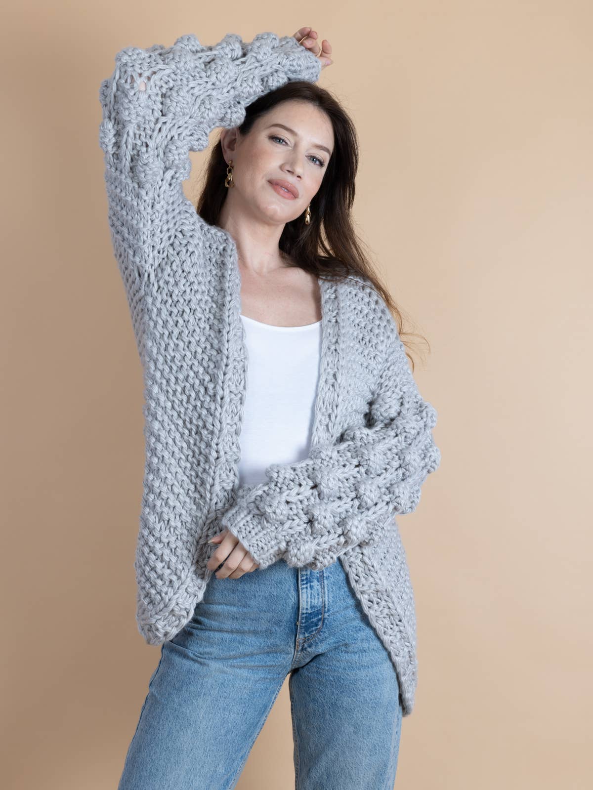 SAACHI - Bauble Sleeve Knit Cardigan Kimono: Pink