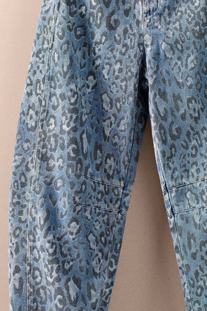 Urban Daizy - Leopard Print Relaxed Straight Denim Pants