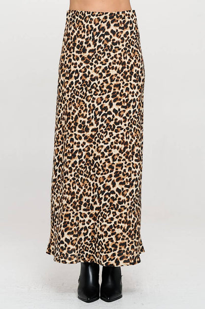 Renee C. - Made in USA Leopard Print Maxi Skirt w Elastic Waist