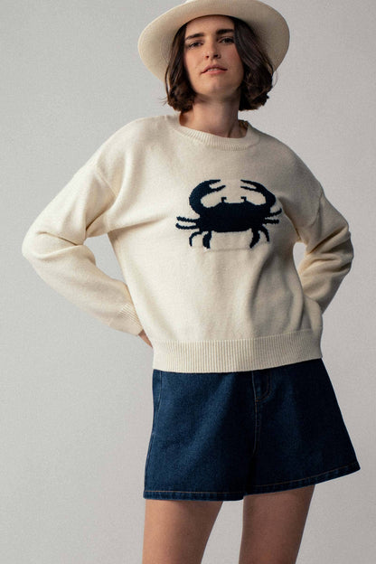 Urban Daizy - Crab Graphic Relaxed Knit Sweater