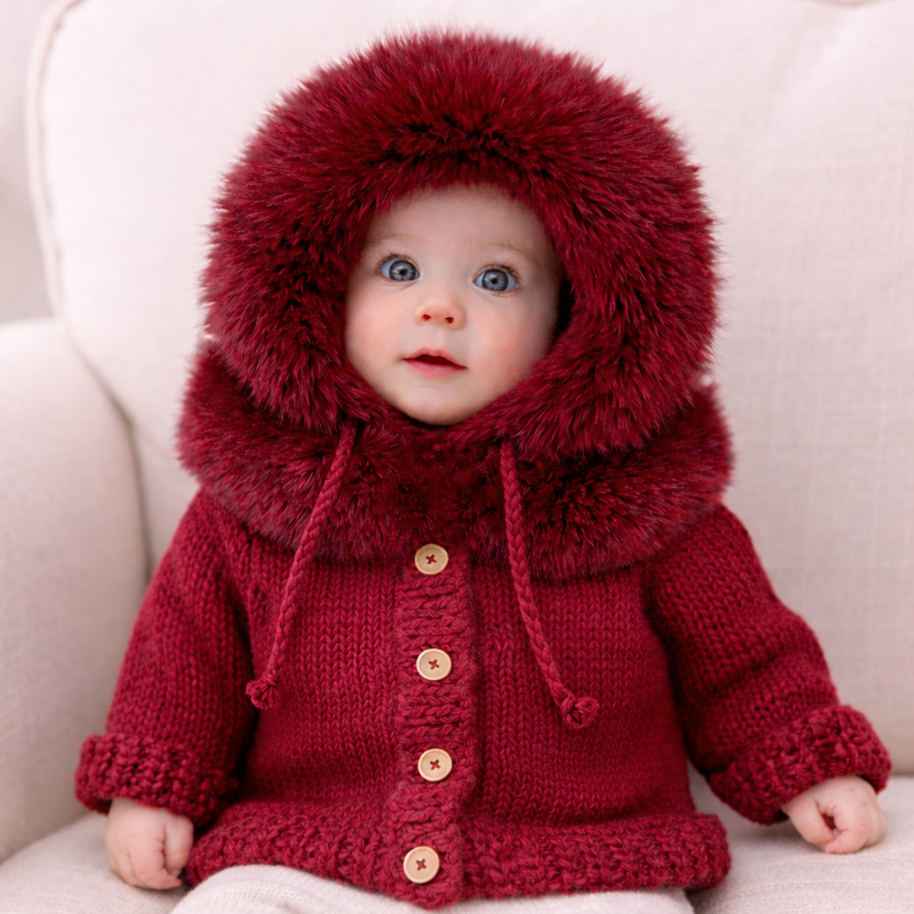 Huggalugs - Fur Collar Crimson Cardigan Sweater for Baby & Toddler