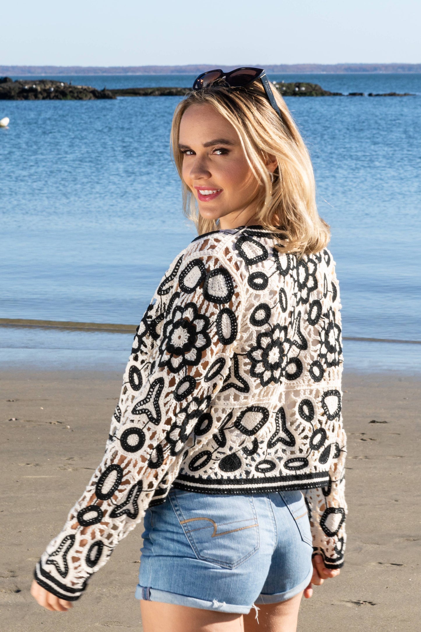 SAACHI - Floral Lace Crochet Short Jacket: BLACK