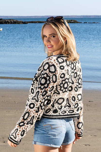 SAACHI - Floral Lace Crochet Short Jacket: BLACK