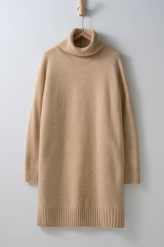 THICK TURTLENECK LOOSE FIT KNIT SWEATER DRESS