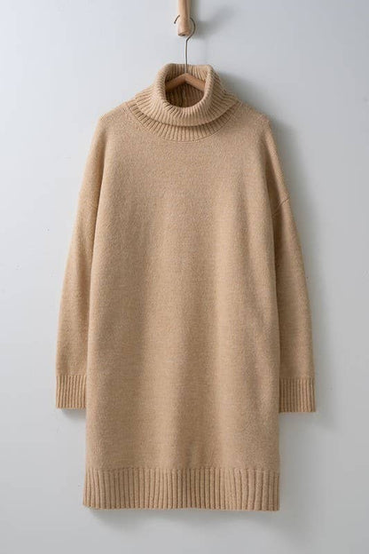 THICK TURTLENECK LOOSE FIT KNIT SWEATER DRESS