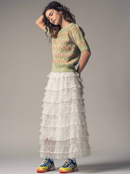 Urban Daizy - Clear Tulle Layered Ruffle Maxi Skirt
