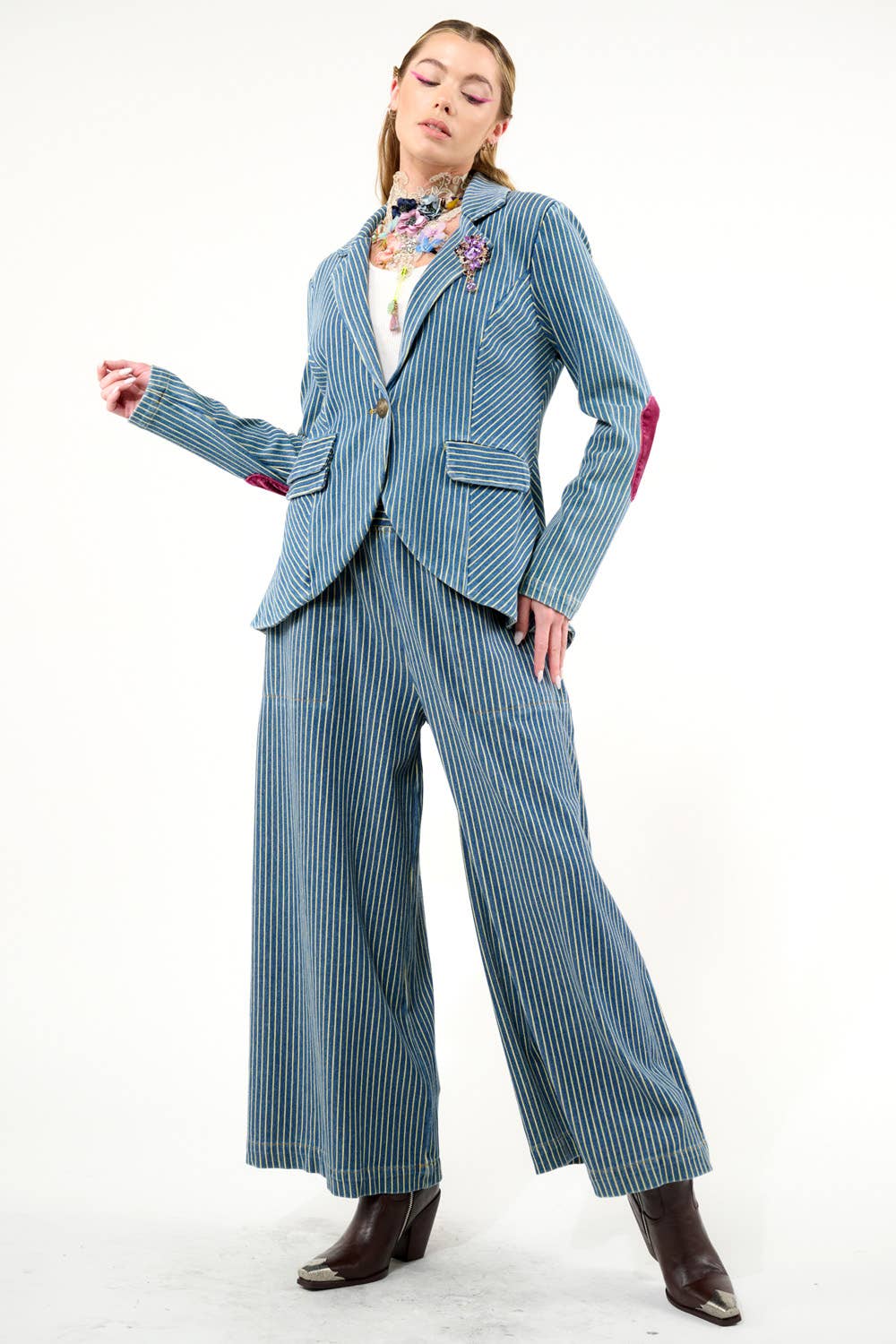 Aratta - Alaia Stripe Denim Blazer: Denim Stripe / M