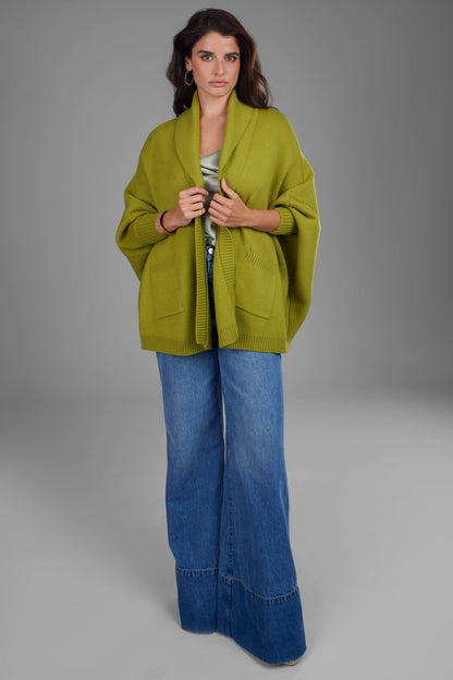 SAACHI - Open Front Oversized Cardigan Sweater: Red