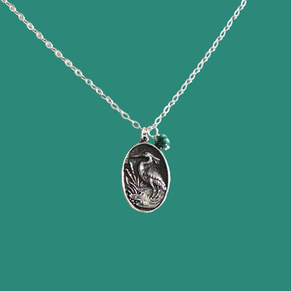 Jackie Gallagher Designs - Handmade Coastal Jewelry - Blue Heron with Malachite Necklace, sterling silver
