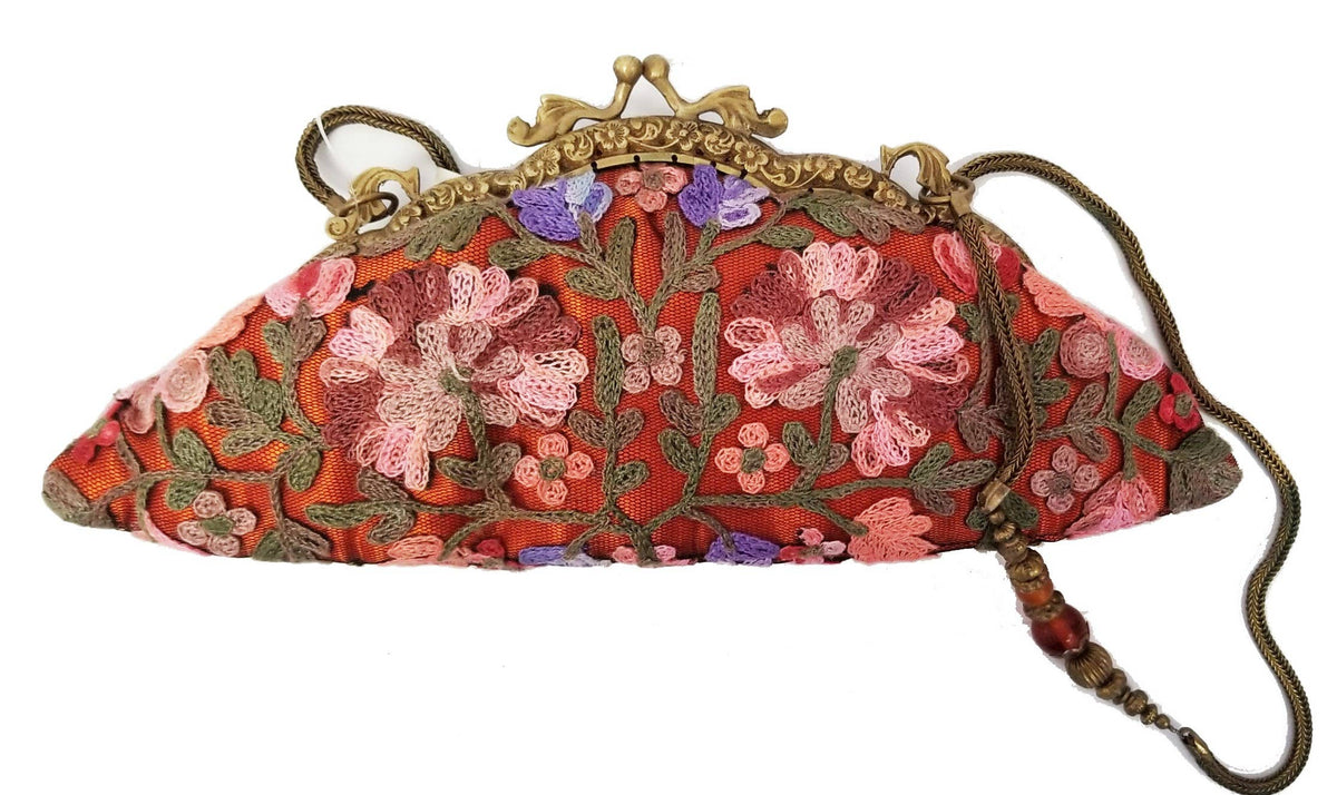 Ricki designs - VINTAGE CREWEL EMBROIDERED CLUTCH AC 276