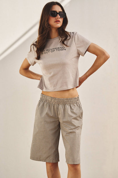 Urban Daizy - Classic Check Print Elastic Bermuda Shorts