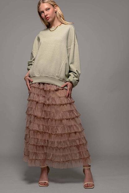 Urban Daizy - Clear Tulle Layered Ruffle Maxi Skirt