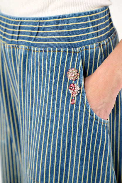 Aratta - Alaia Stripe Denim Pants: Denim Stripe / L