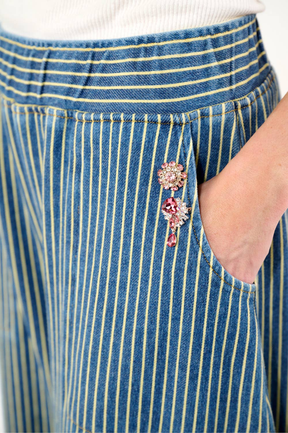 Aratta - Alaia Stripe Denim Pants: Denim Stripe / M