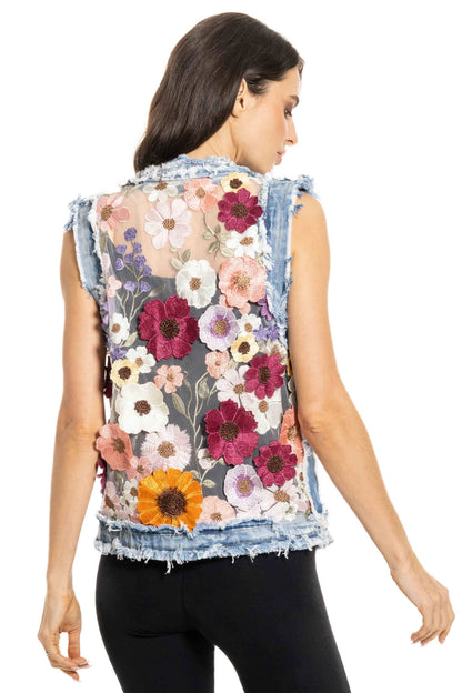 Denim Embroidered Vest - Adore - BA-48