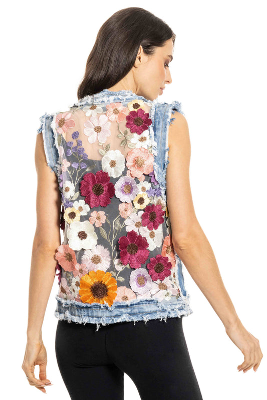 Denim Embroidered Vest - Adore - BA-48