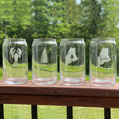 Reclaimed Maine Co. - Nature Inspired Etched Beer Can Glasses | Maine Gifts: Pine Tree State Flag