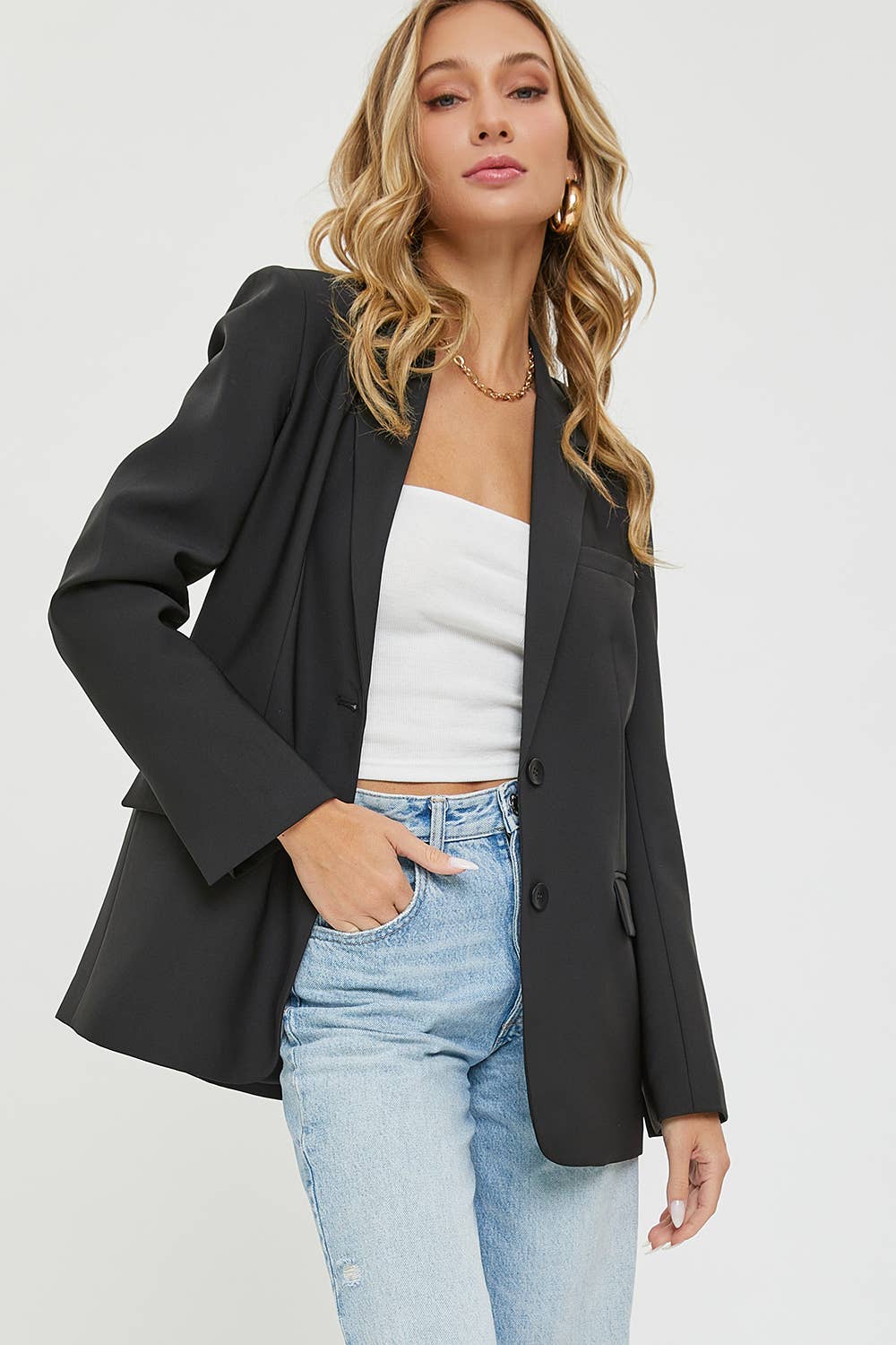 SW1553 OVERSIZED JACKET/BLAZER: BLACK / L