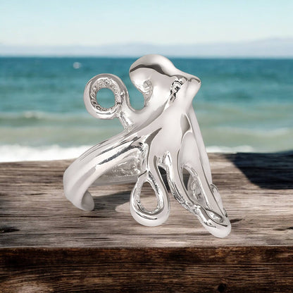 Big Blue by Roland St John - Octopus Ring Sterling Silver Adjustable Octopus Ring Sea Life Ring Scuba Diving Jewelry Gifts For Octopus Lovers