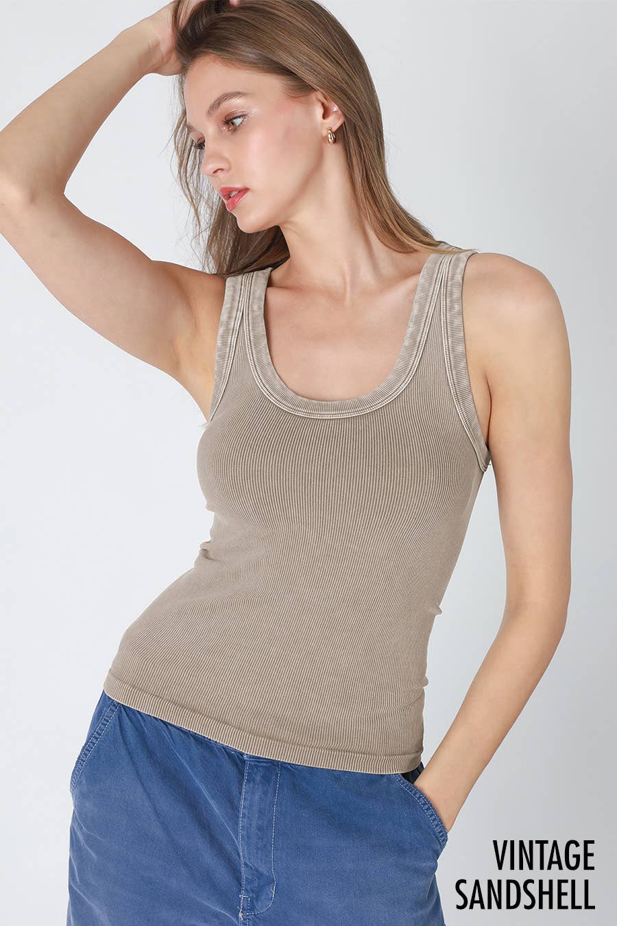 NIKIBIKI - NS8258 - Vintage Reversible Ribbed Tank: Vintage Dried Rose