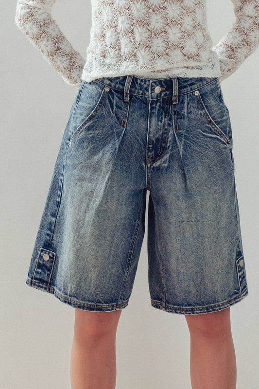 Urban Daizy - Wide-Leg Utility Denim Bermuda Shorts