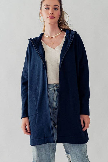 Oversized Side-Slit Zip-Up Hoodie Jacket