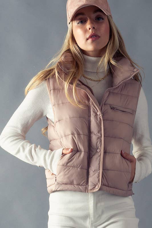 Urban Daizy - STRIPE QUILTED STAND COLLAR PADDED VEST JACKET : YELLOW STONE / S-2/M-2/L-2